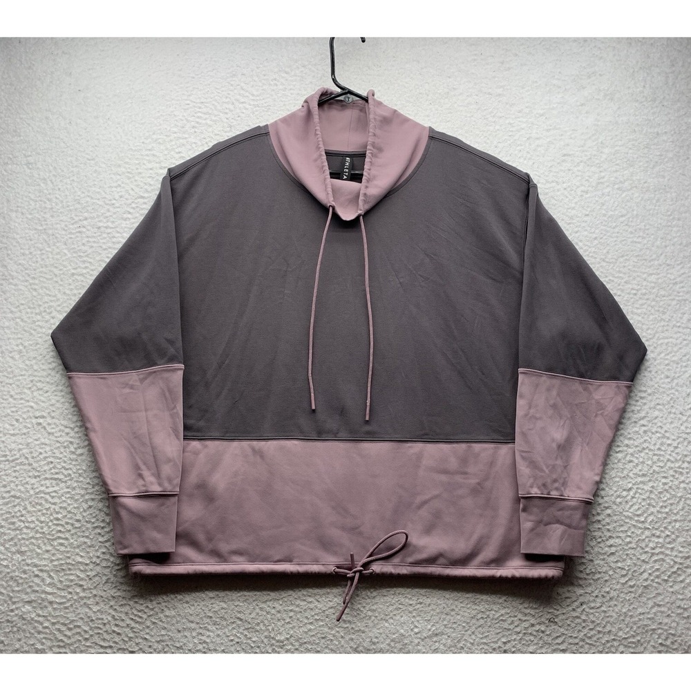 Athleta Hermosa Sweatshirt Womens Medium Baggy Gray Pink Mock Neck Cinch Waist‎